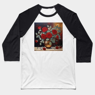 Red Roses and Eucalyptus Leaves in a Gold Vase Baseball T-Shirt